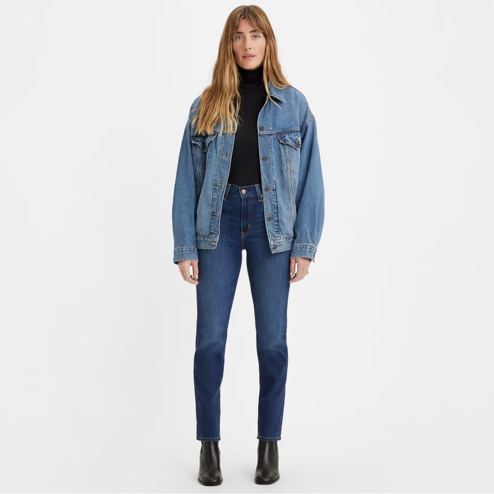 NWT LEVI’s 724 High Rise Slim Straight Jeans Carbon Glow Dark Indigo